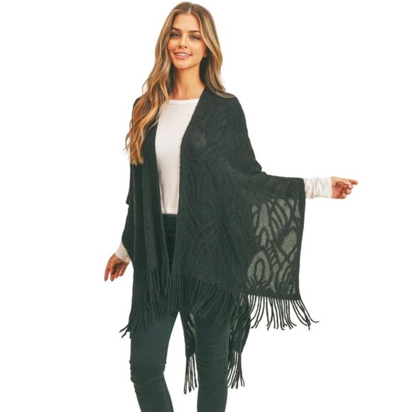 Solid Colored Knit Kimono Wrap Black New - Picture 1 of 5